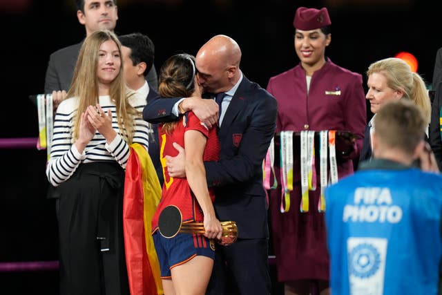 Mr Rubiales celebrates on the podium