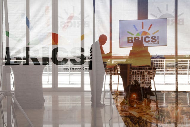 Delegates interact during the 2023 Brics Summit in Johannesburg, South Africa