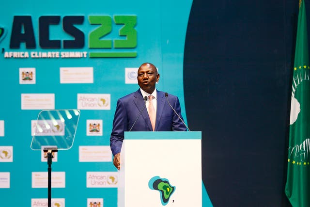 Kenyan President William Ruto speaks at the African Climate Summit