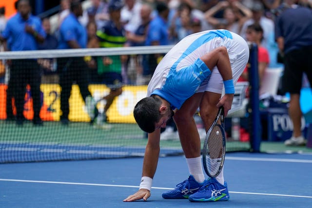 Novak Djokovic celebrates victory over Taylor Fritz
