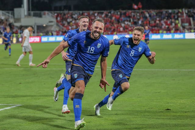 Vedat Muriqi celebrates after scoring for Kosovo