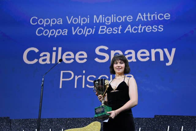 Cailee Spaeny with the best actress award during the closing ceremony for the 80th edition of the Venice Film Festival in Italy