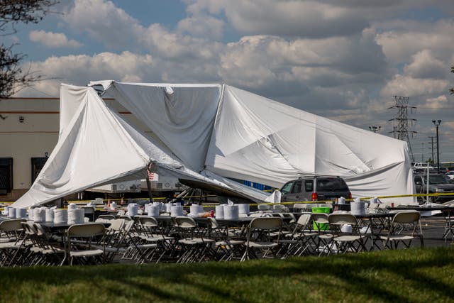 A collapsed tent sits in a car park in the 5600 block of West 73rd Street in Bedford Park, Chicago 