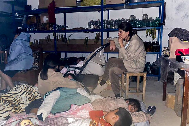 Children sleep in a shelter during shelling in Stepanakert in Nagorno-Karabakh