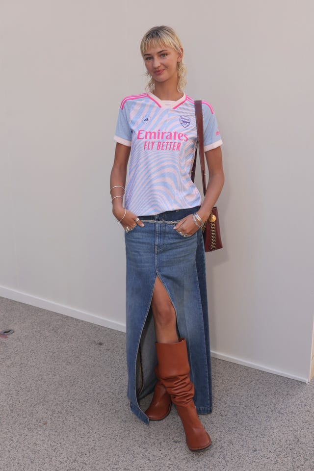 Mia Regan arrives for the Stella McCartney Spring/Summer 2024 womenswear fashion collection