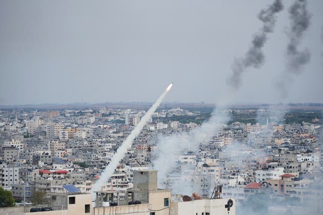Rockets are launched by Palestinian militants from the Gaza Strip towards Israel