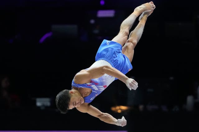 Great Britain’s Jake Jarman during the vault final in Antwerp 