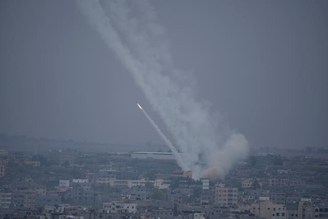 Rockets are fired towards Israel from the Gaza Strip on Monday 
