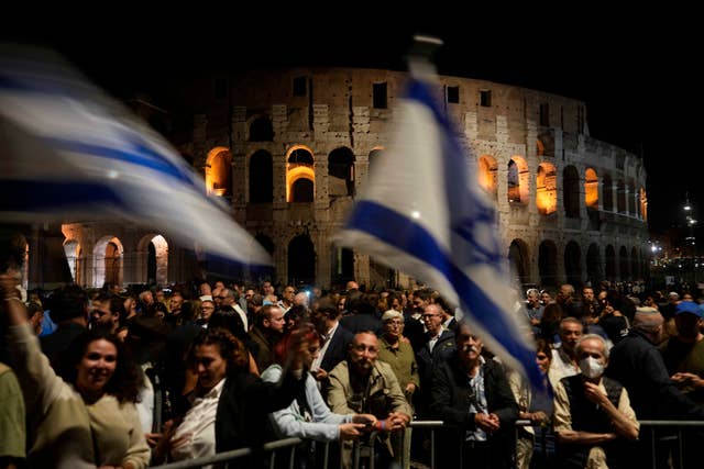 People attend a rally in support of Israel in Rome 