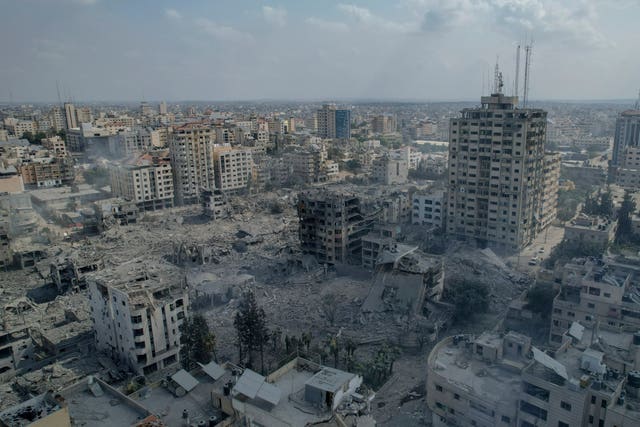 A view of the rubble of buildings hit by an Israeli airstrike in Gaza City on Tuesday