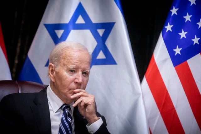 US President Joe Biden pauses during a meeting with Israeli Prime Minister Benjamin Netanyahu on Wednesday