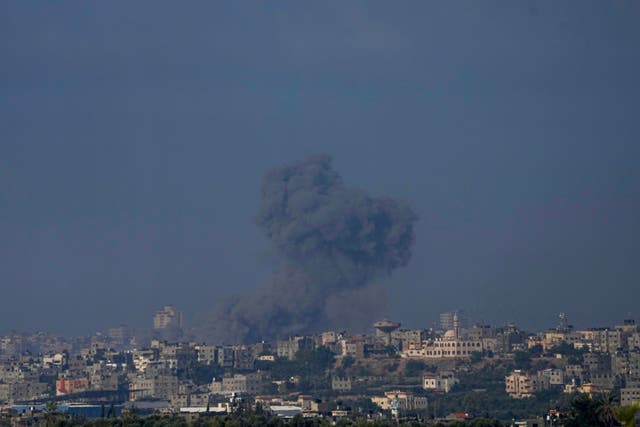 Smoke rises following an Israeli airstrike in the Gaza Strip, as seen from southern Israel, on Thursday