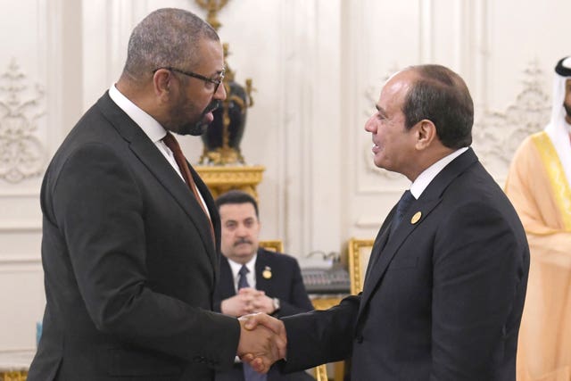 Foreign Secretary James Cleverly meets with Egyptian President Abdel Fattah El-Sisi during the International peace summit