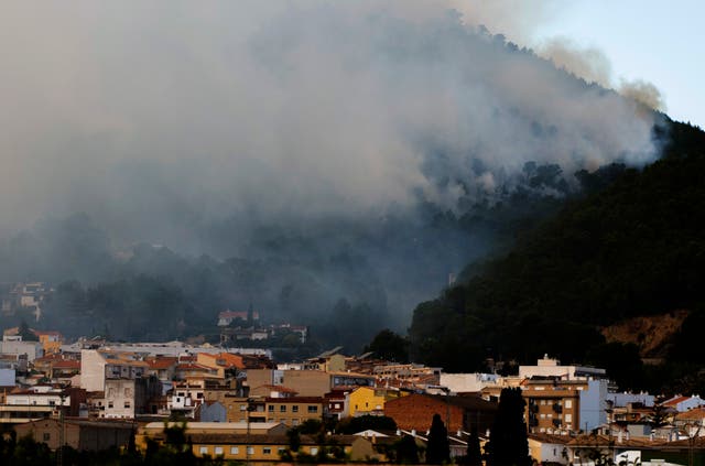 The wildfire advancing near the eastern town of Palma de Gandia in Valencia, Spain