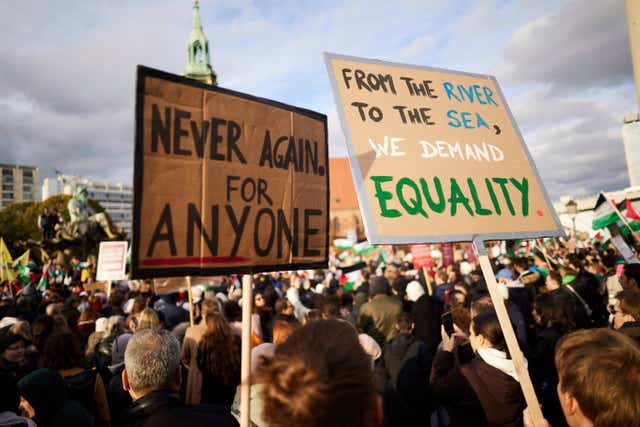 People take part in a pro-Palestinian rally in Berlin