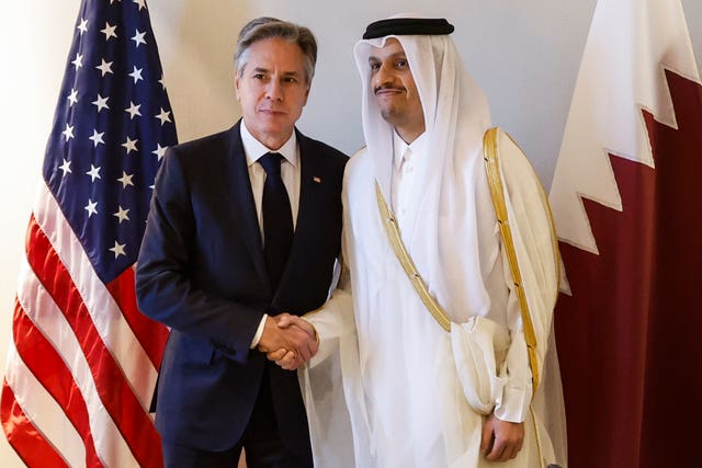 Antony Blinken meeting Qatari PM and minister of foreign affairs Sheikh Mohammed bin Abdulrahman bin Jassim Al-Thani