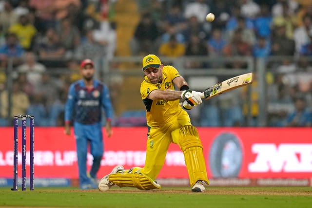Glenn Maxwell hits out on his way to 201 not out against Afghanistan