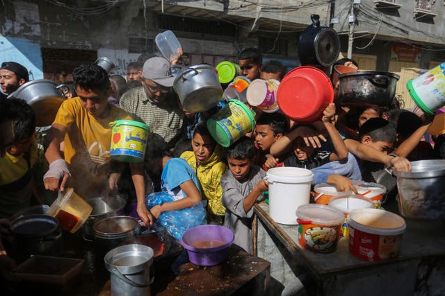Palestinians wait for supplies