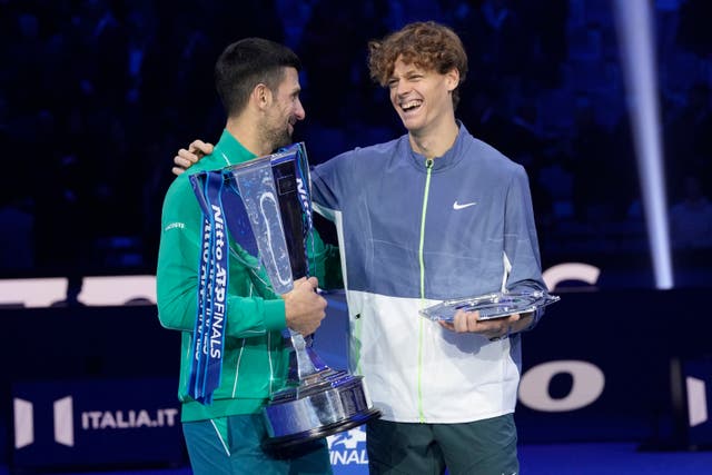 Novak Djokovic,, left, beat Jannik Sinner to the ATP Finals title last weekend