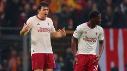 Harry Maguire, left, reacts after Galatasaray’s Kerem Akturkoglu scored his side’s third goal