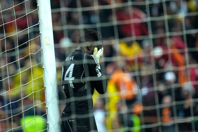 Andre Onana reacts during defeat to Galatasaray