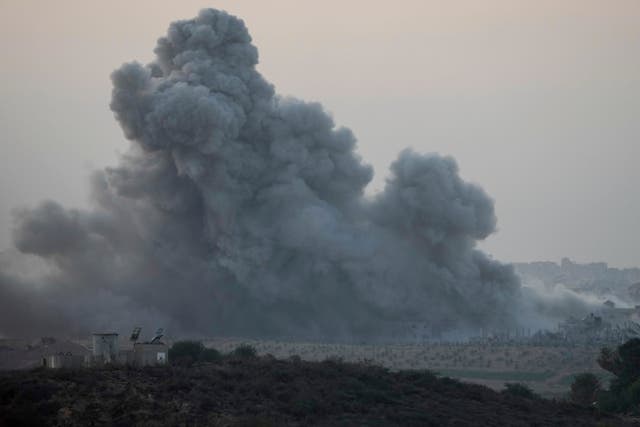Smoke rises following an Israeli bombardment in the Gaza Strip, as seen from southern Israel