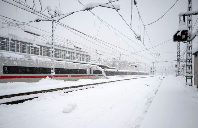 Trains stuck at the Munich main railway station in Germany 
