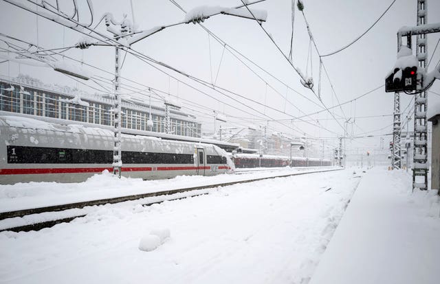 Trains stuck at the Munich main railway station in Germany