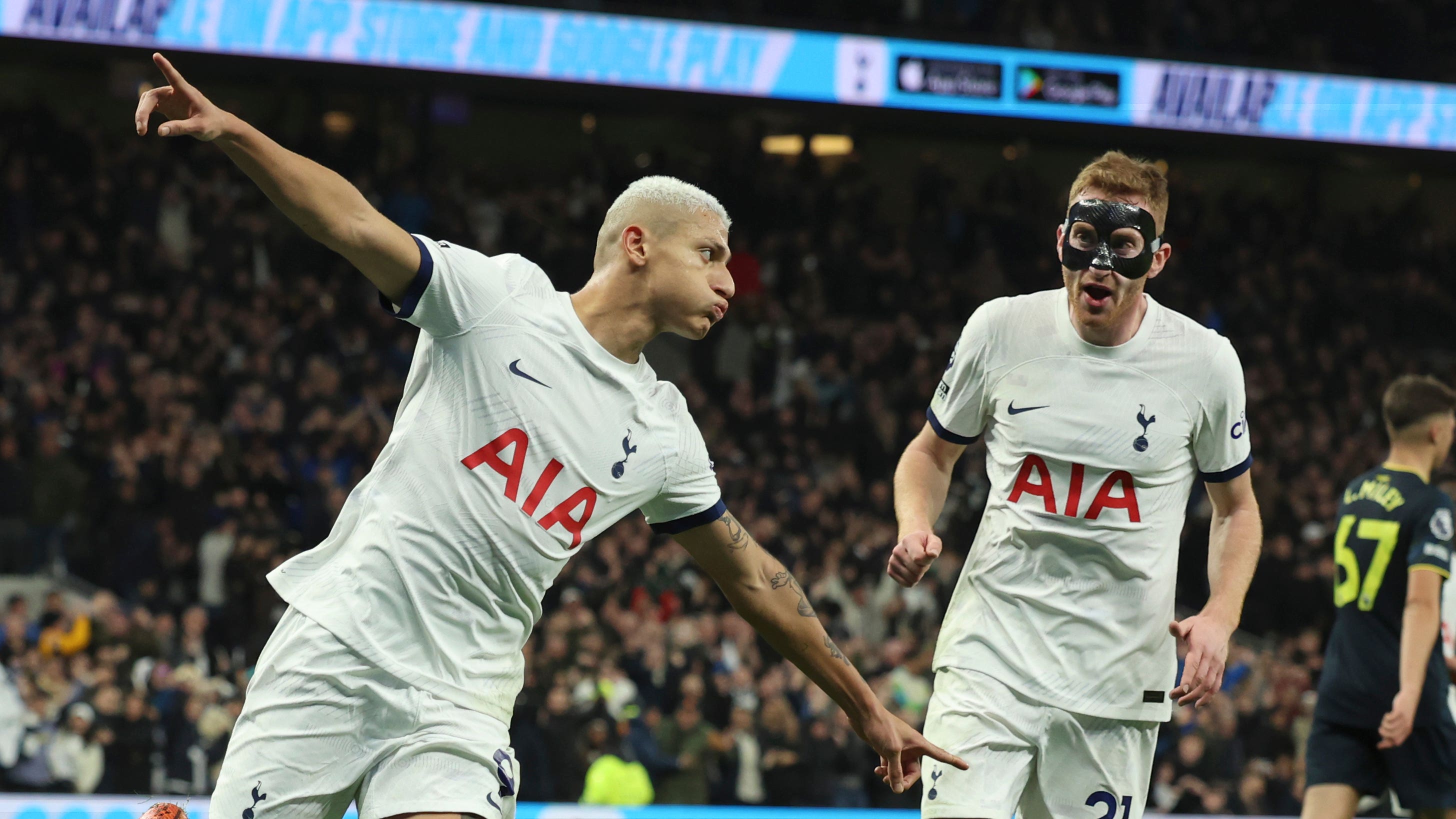 Tottenham forward Richarlison, left, celebrates scoring against Newcastle (Ian Walton/PA)
