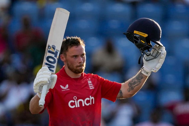 Phil Salt's maiden T20 ton underpinned England's successful chase (Ricardo Mazalan/AP)