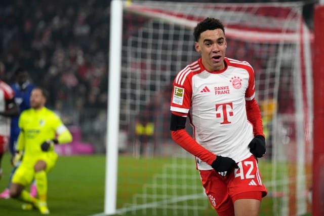 Bayern Munich''s Jamal Musiala celebrates