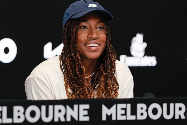 Coco Gauff at a press conference in Melbourne