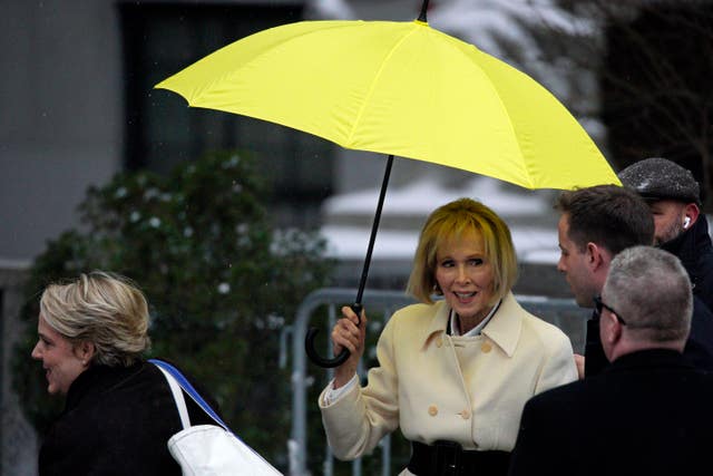 E Jean Carroll, right, arrives, with her lawyer Roberta Kaplan, left, at federal court in New York on Tuesday