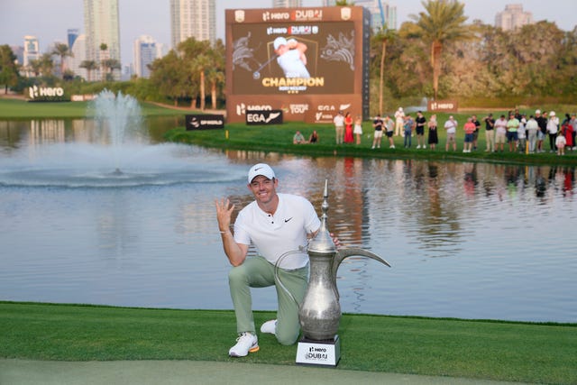 Northern Ireland's Rory McIlroy with the Dubai Desert Classic trophy
