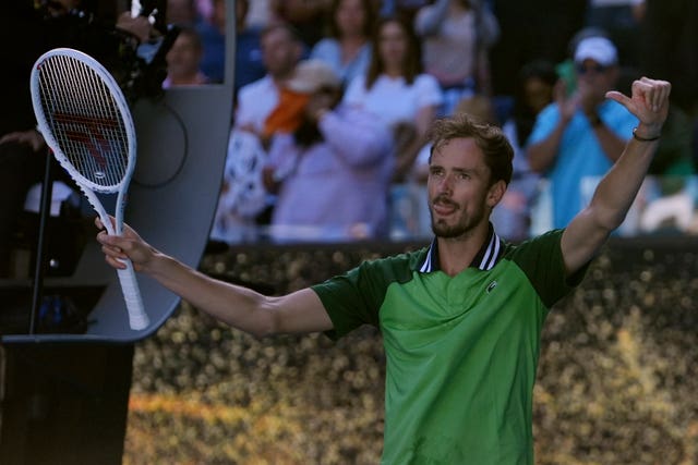Daniil Medvedev gives a thumbs up after beating Nuno Borges