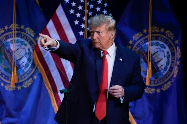 Mr Trump pointing to members of the audience during a campaign event in Rochester, New Hampshire, on Sunday