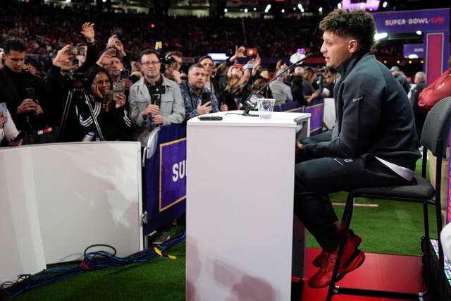 Patrick Mahomes speaks to the media during the Super Bowl's 'opening night' 