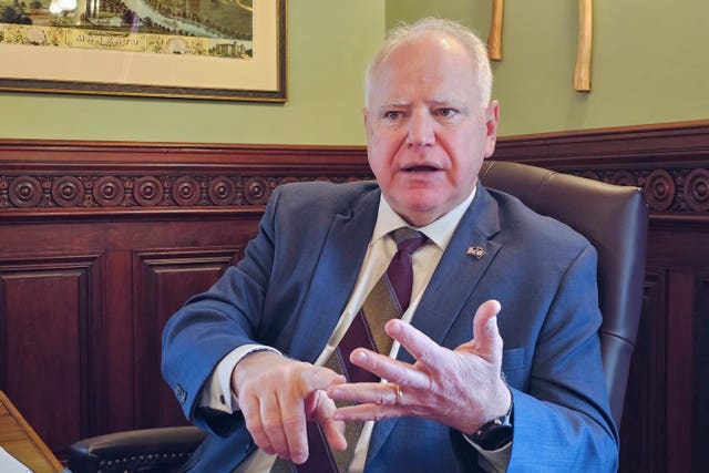 Tim Walz discusses the upcoming 2024 legislative session during an interview at his office in the Minnesota state Capitol,