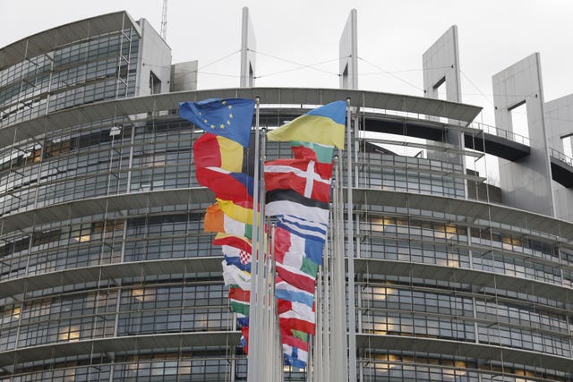 European flags fly outside the European Parliament in Strasbourg, eastern France