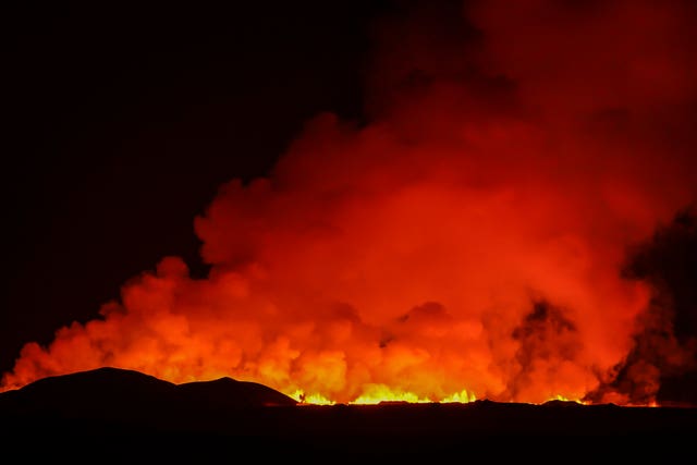 A volcano erupting north of Grindavik, Iceland