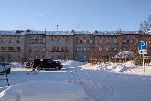A car carrying Lyudmila Navalnaya, mother of Russian opposition leader Alexei Navalny, arrives at the prison colony in the town of Kharp, in the Yamalo-Nenetsk region about 1,900 kilometres (1,200 miles) north-east of Moscow, Russia
