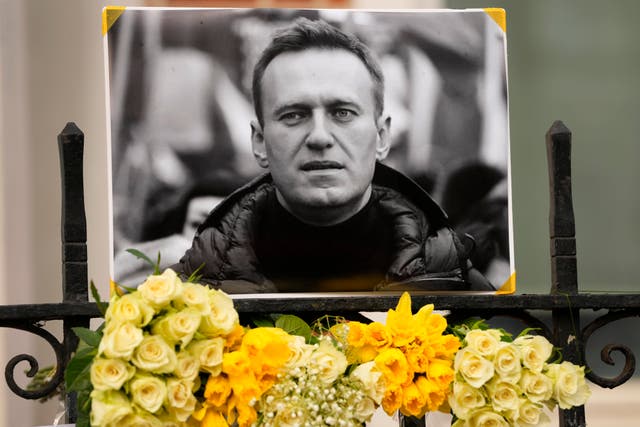 A tribute to Alexei Navalny near the Russian embassy in London