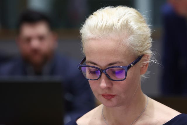 Yulia Navalnaya, wife of Russian opposition leader Alexei Navalny, joins a meeting of EU foreign ministers at the European Council building in Brussels