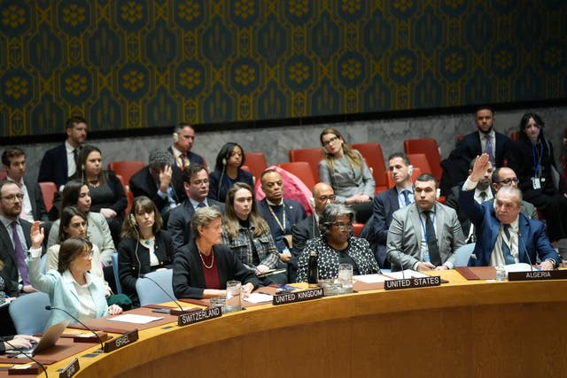 The Security Council votes on a resolution concerning a ceasefire in Gaza at the United Nations' headquarters