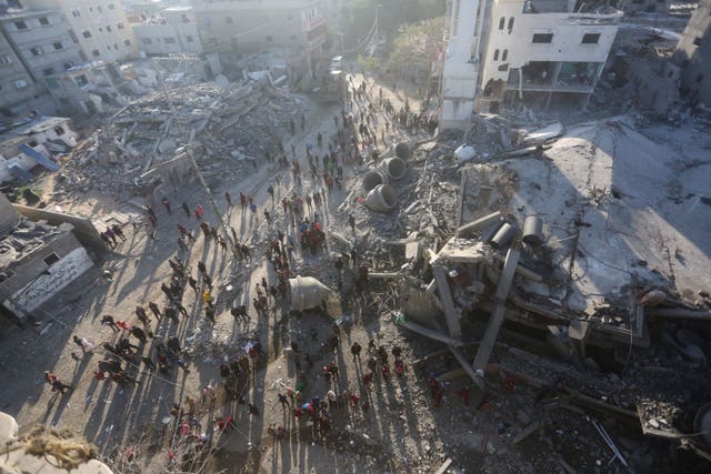 Buildings destroyed by an air strike in Rafah