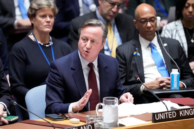 David Cameron addresses a Security Council meeting on maintenance of peace and security of Ukraine at the United Nations headquarters in New York 