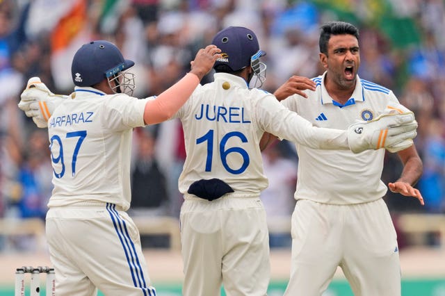 Ravichandran Ashwin, right, claimed a five-wicket haul to put India in command of the fourth Test (Ajit Solanki/AP)