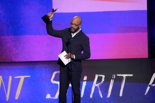 Jeffrey Wright accepts an award for his role in American Fiction