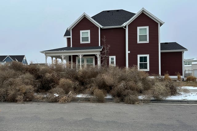 Tumbleweeds appeared in front of homes in South Jordan, Utah