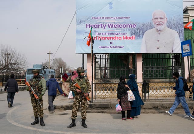 Paramilitary soldiers in Srinagar ahead of Indian prime minister Narendra Modi’s visit 